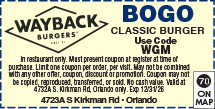 Discount Coupon for Wayback Burgers